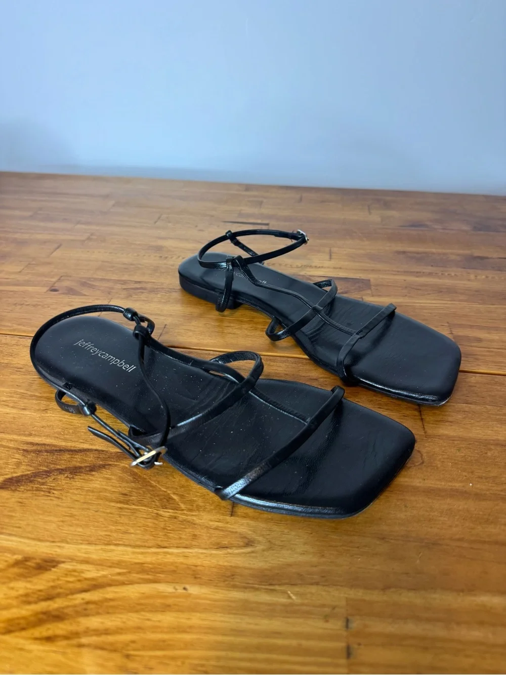 Jeffrey Campbell Corinth Black Leather Strappy Square Toe Sandals Size 9